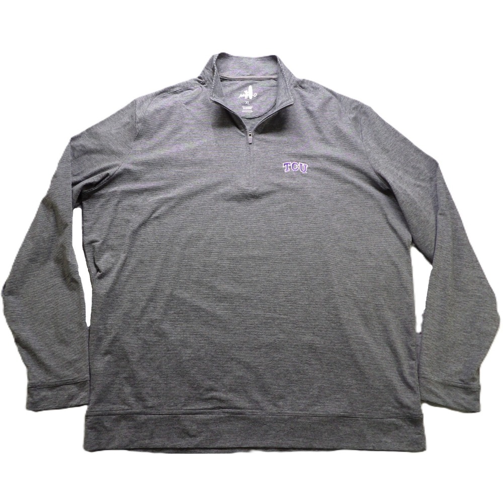 Johnnie-O Men XL Gray Stripe TCU Horned Frogs 1/4 Zip Vaughn Pullover Sweatshirt